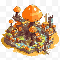 橙色蘑菇城市卡通的殖民地剪贴画