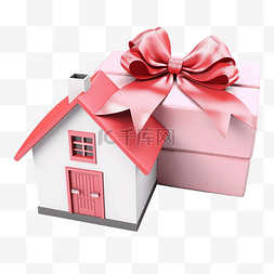房子贷款贷款图片_3d 房子与钥匙在粉红色礼品盒红心
