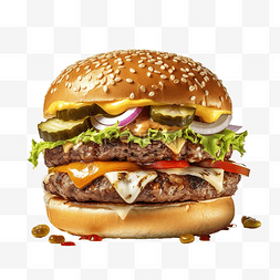 汉堡大图片_大双层牛肉汉堡配奶酪泡菜和洋葱