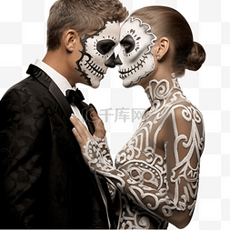 万灵异兽录图片_一对带着骷髅的新婚夫妇为万圣节