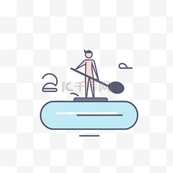 一名划桨男子在水中充气桨板线图