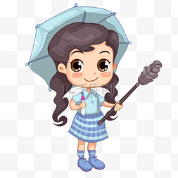 小女孩剪贴画卡通女孩打着蓝色雨