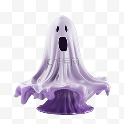 装饰浮动图片_3d 渲染插图可怕的白色幽灵与紫色