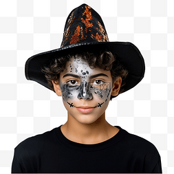 拉丁青少年涂脸和女巫帽子庆祝万