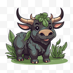 carabao 剪贴画可爱的黑牛站在草地
