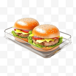3d 汉堡或汉堡三明治玻璃托盘上隔