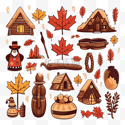 国旗旗图片_加拿大感恩节卡通元素集合中的设