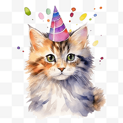 生日快乐猫有趣的猫猫插画水彩