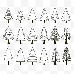 涂鸦圣诞树轮廓枞树手绘套装简约