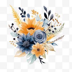 花卉背景图片免费图片_水彩花卉花束带轮廓叶子装饰免费