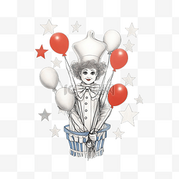 抱起幼儿图片_画着一个小丑，上面有气球和一颗
