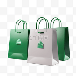 复选标记图片_3d 最小绿色购物纸袋，带有复选标