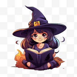 戴帽子的可爱女巫读旧书