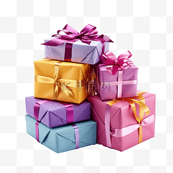 礼物包装纸图片_用彩色纸包裹的大礼物，上面有蝴