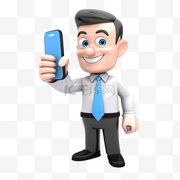 触屏手机图片_穿着白衬衫蓝色领带的商人用食指