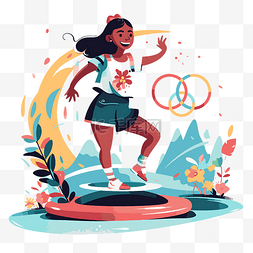 蹦床的人图片_奥运剪贴画矢量图的奥运女孩骑着