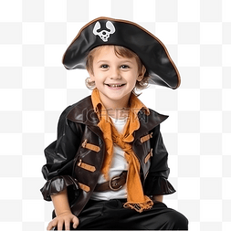可爱的小男孩庆祝万圣节穿着海盗