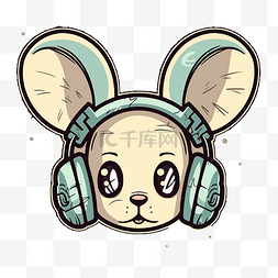贴纸耳朵图片_戴着耳机剪贴画的卡通老鼠耳朵的