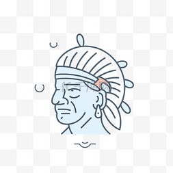 美洲印第安人轮廓头巾图标线插图