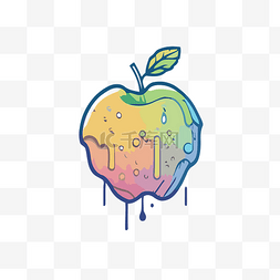 苹果线性图标图片_彩色苹果，上面滴着液体 向量
