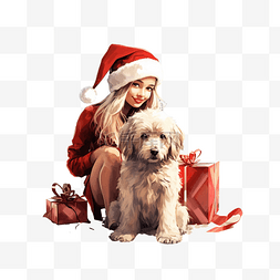 比基尼派对psd图片_女孩和她的宠物狗在海边度过圣诞
