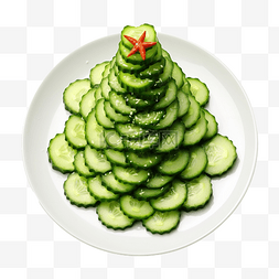 圣诞树食物图片_圣诞树是用黄瓜片做成的，放在盘