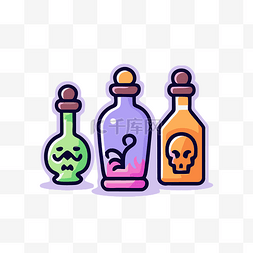 万圣节概念插图与 3 个瓶子与女巫