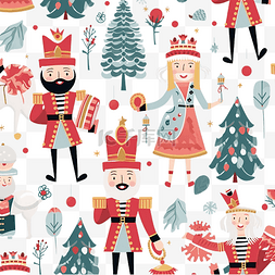 圣诞袜卡通图图片_快乐的圣诞节无缝与胡桃夹子设计