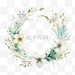 白色的小装饰图片_白色水彩小野花植物花环框架
