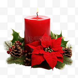 圣诞蜡烛与红花一品红崖柏小枝