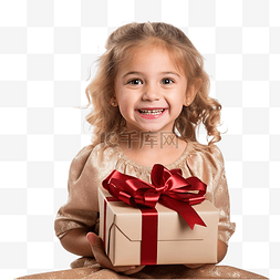 好奇的小女孩微笑着打开圣诞礼物