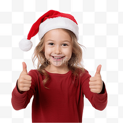 庆祝圣诞节的小女孩竖起大拇指