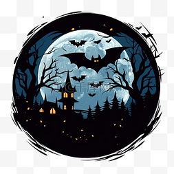 万圣节卡通主题图片_万圣节卡通月亮和蝙蝠在夜间设计