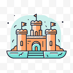 像素城堡图片_带有平面风格旗帜的城堡图标 向