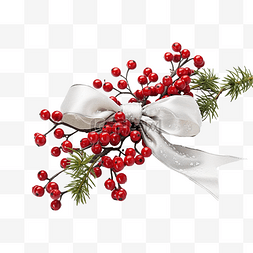 圆形圣诞边框图片_白色表面有红色浆果和蝴蝶结的圣