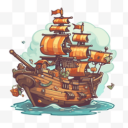卡通海盗船图片_卡通海盗船在海洋剪贴画 向量