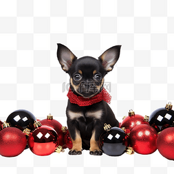 宠物狗球图片_黑色有红色斑点的吉娃娃小狗坐在