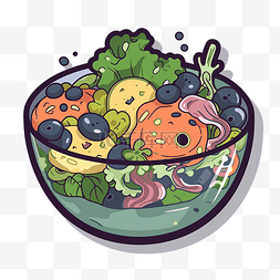 一碗五颜六色的蔬菜涂鸦设计 zkün