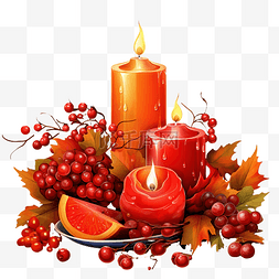 秋天的果实插画图片_感恩节秋天插画与蜡烛
