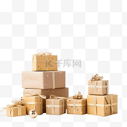 模型圣诞牛皮纸礼品盒，木制圣诞