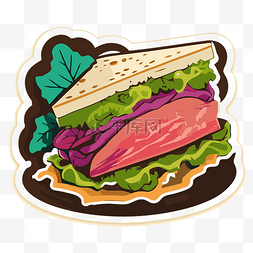 上面有三明治和生菜的贴纸剪贴画