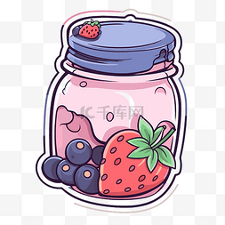 卡通罐子草莓和蓝莓贴纸 向量