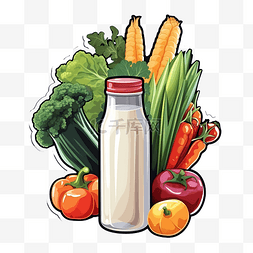 地中海风格图片_贴纸风格健康食品束牛奶蔬菜水果