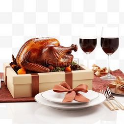 感恩节礼盒素材图片_火鸡晚餐与感恩节贺卡礼盒