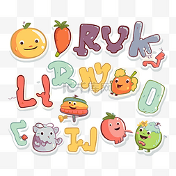 拼写单词图片_可爱的字母设置与可爱的水果设置