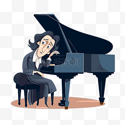 卡通鋼琴图片_一个坐在钢琴前的男人的肖邦剪贴
