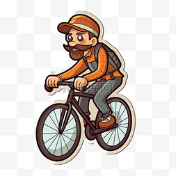 骑自行车的图片_骑自行车的人和大胡子的卡通插图
