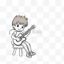 在房里图片_卡通男孩在他的房间里弹吉他着色
