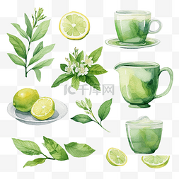 水彩绿茶剪贴画