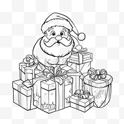 白礼品盒图片_圣诞老人坐在礼品盒卡通附近的圣